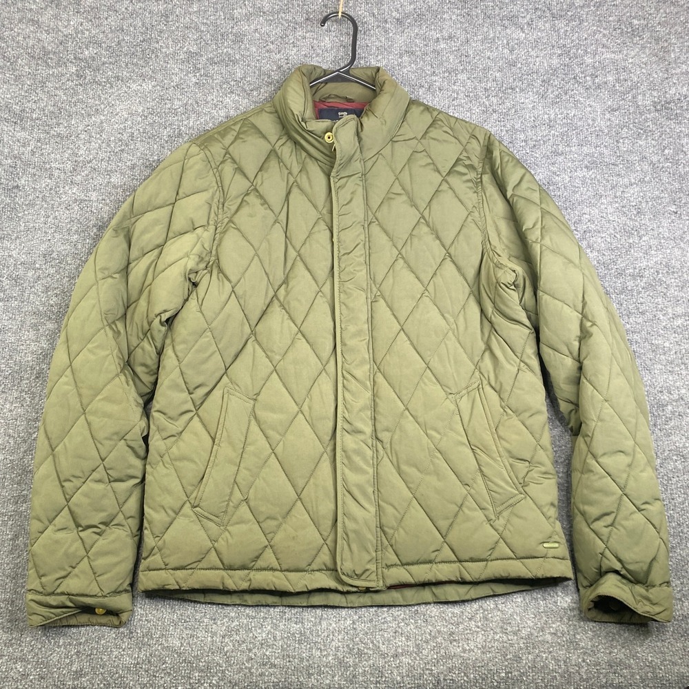 Scotch & Soda Mens Quilted Jacket Olive Green Diamond Stitch Full Zip Large